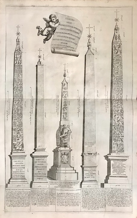 Anonimo Disegno delle cinque guglie principali che si vedono in Roma alzate in honore della S. Croce con le giuste misure di ciascuna... 1688 Roma 